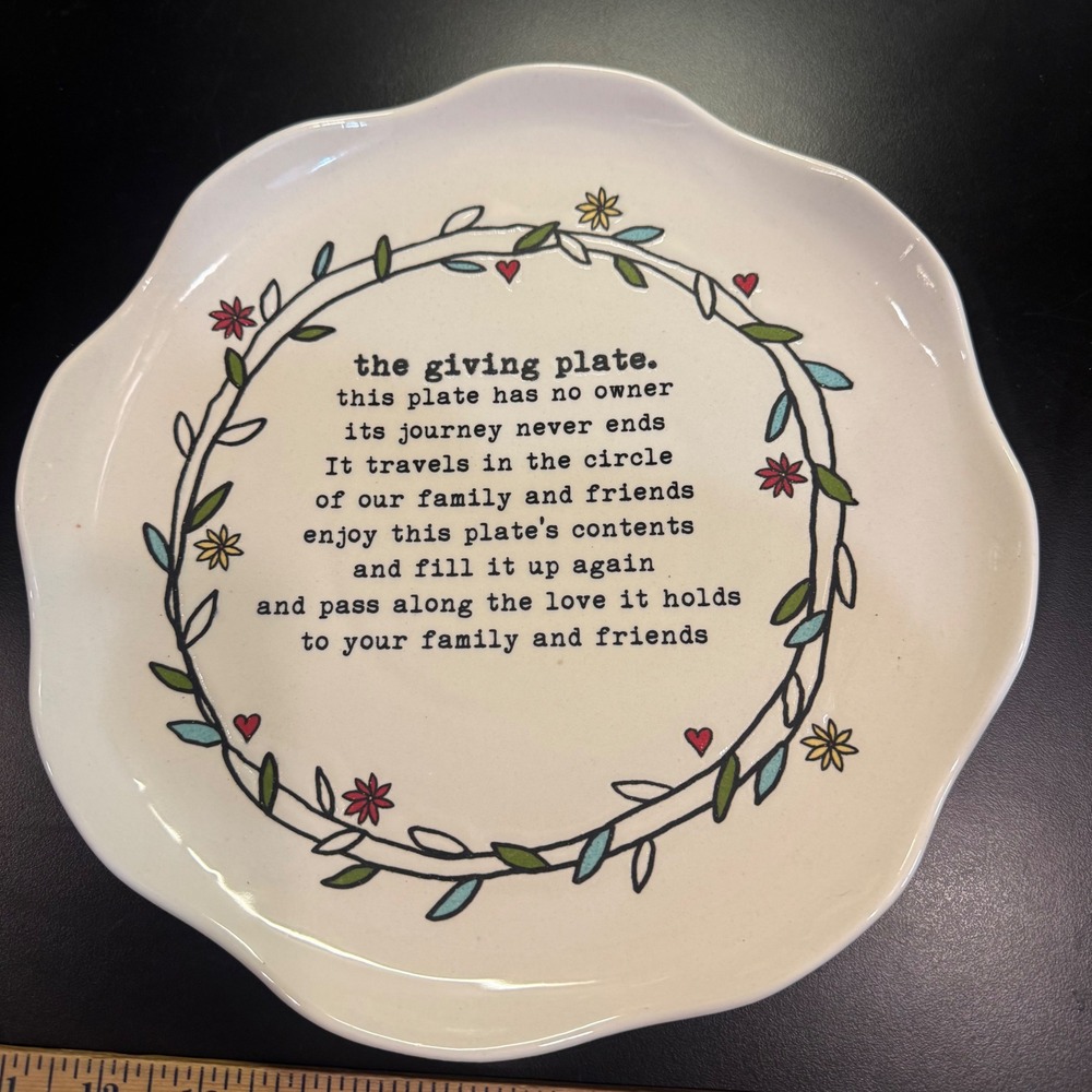 DEI The Giving Plate Family Friends 10 Inch Cream Floral Scalloped Ceramic Plate